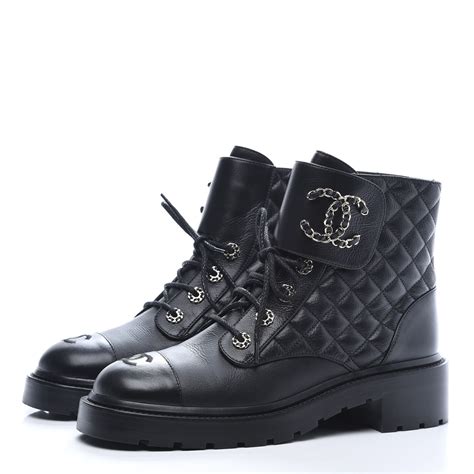 chanel combat boots quilted|Chanel black canvas heel boots.